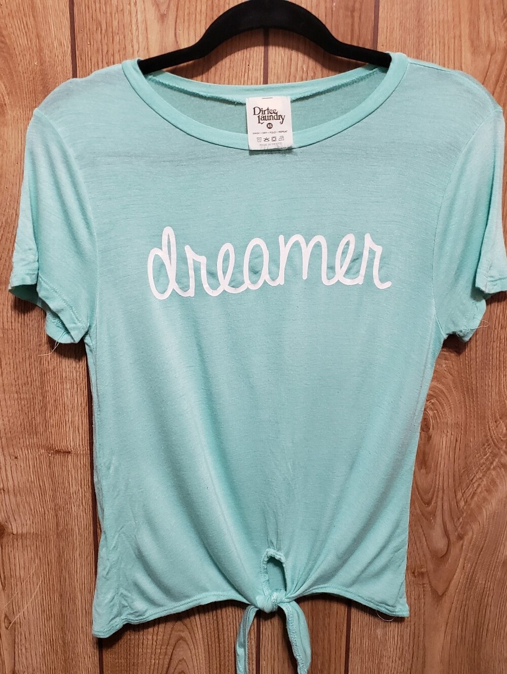 Teal Tee Tie Waist Dreamer Front Graphic Festival Cowgirl Bohemian Inspirational